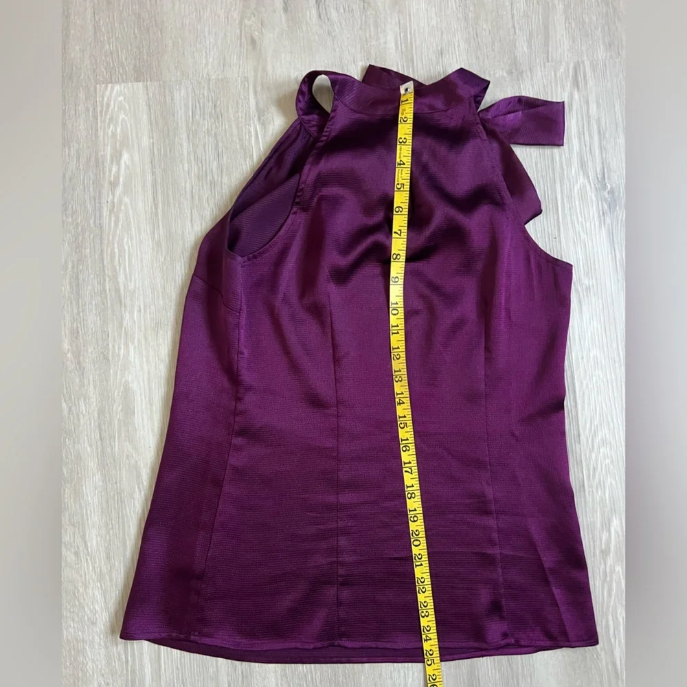 Rich Purple Textured Top Asymmetrical Neckline Statement Bow Old Money - Picture 6 of 8
